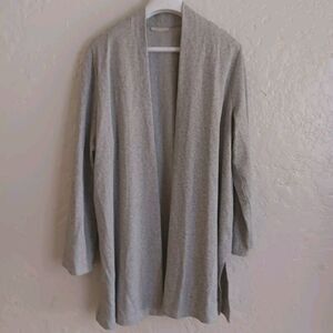 Eileen Fisher  Womens Medium Cardigan Grey Open Wrap Organic Cotton Linen Blend